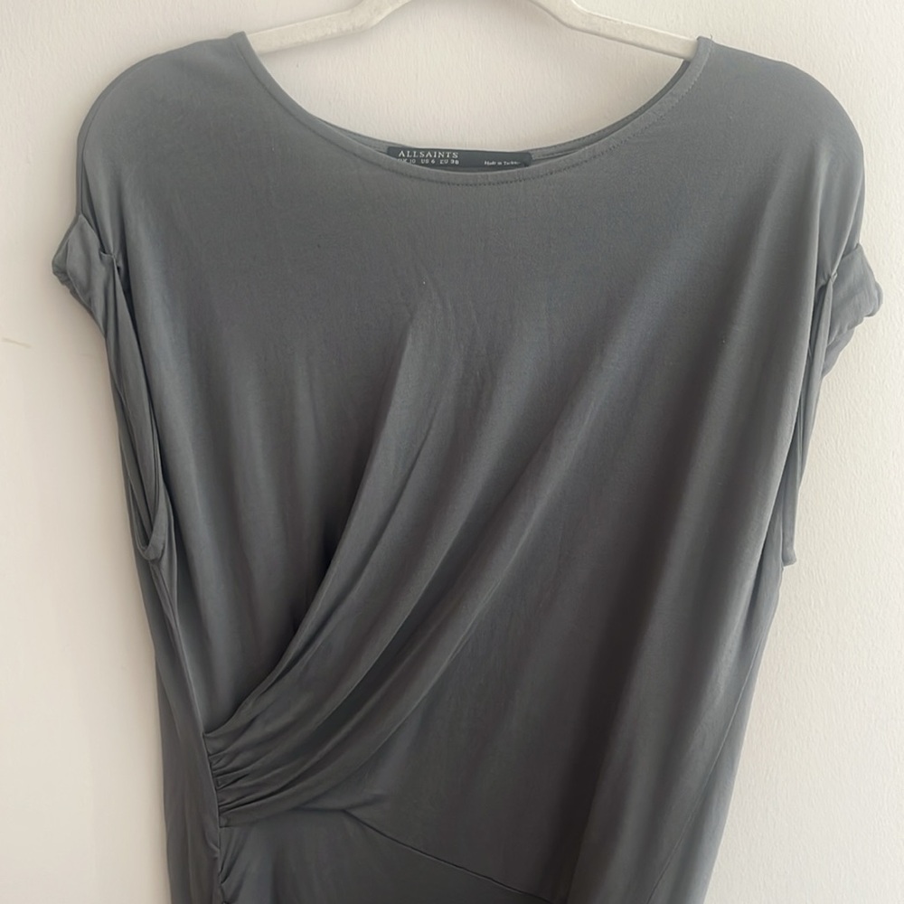 All Saints Alix Dress Sleeveless Ruching Stretch Jersey Knit Modal Gray Size 6 - Picture 7 of 9